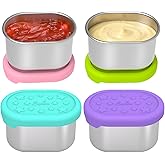 SOPHICO Stainless Steel Salad Dressing Condiment Containers with Leakproof Silicone Lids, 3 oz Mini Small Sauce and Portion Box for Kids Lunch to Go for Snack, Sauce (MIX, 4 PACK) 2.9 x 2 x 1.9 inches