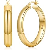 YOUNGYUE 8mm Wide Chunky Gold Hoops 14K Real Gold Plated Hypoallergenic 925 Sterling Silver Hoops Lightweight Big Gold Hoop Earrings for Women 30/40/50/60mm