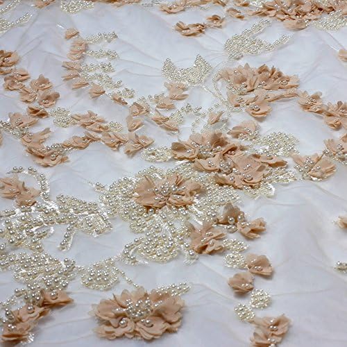 Lace Fabrics Off White/Light Beige/PinkFASHION Style Super Heavy Pearls Wedding/Evening Dress 51'' Width by Yard (Light Beige)