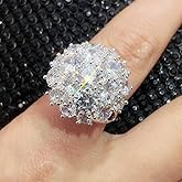 Ganquya Shiny Rhinestone Cubic Zirconia Cocktail Engagement Wedding Statement Ring for Women,Big Size Pave Cluster CZ Simulated Diamond Ring for Party Prom