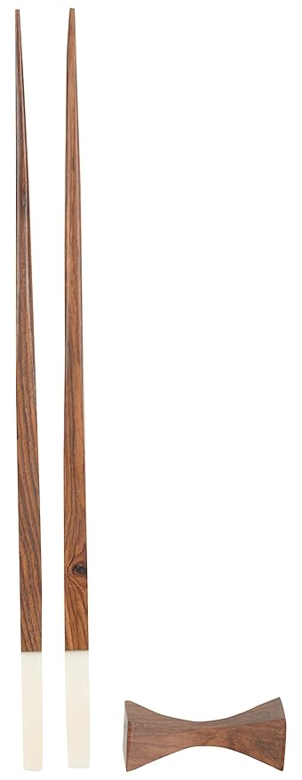 YD Designs Chopstick Natural Reusable Chopsticks Square Round Wood Chop Sticks with Stand |Combo Set of 1 (Each Set Content 2 Chopstick and 1 Stand)