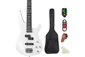 BULLSTAR Electric Bass Guitar 4 Strings Full-Size Standard Bass PB-Style Beginner Kit Black for Starter with Gig Bag Guitar Strap and Guitar Cable (IB-white)