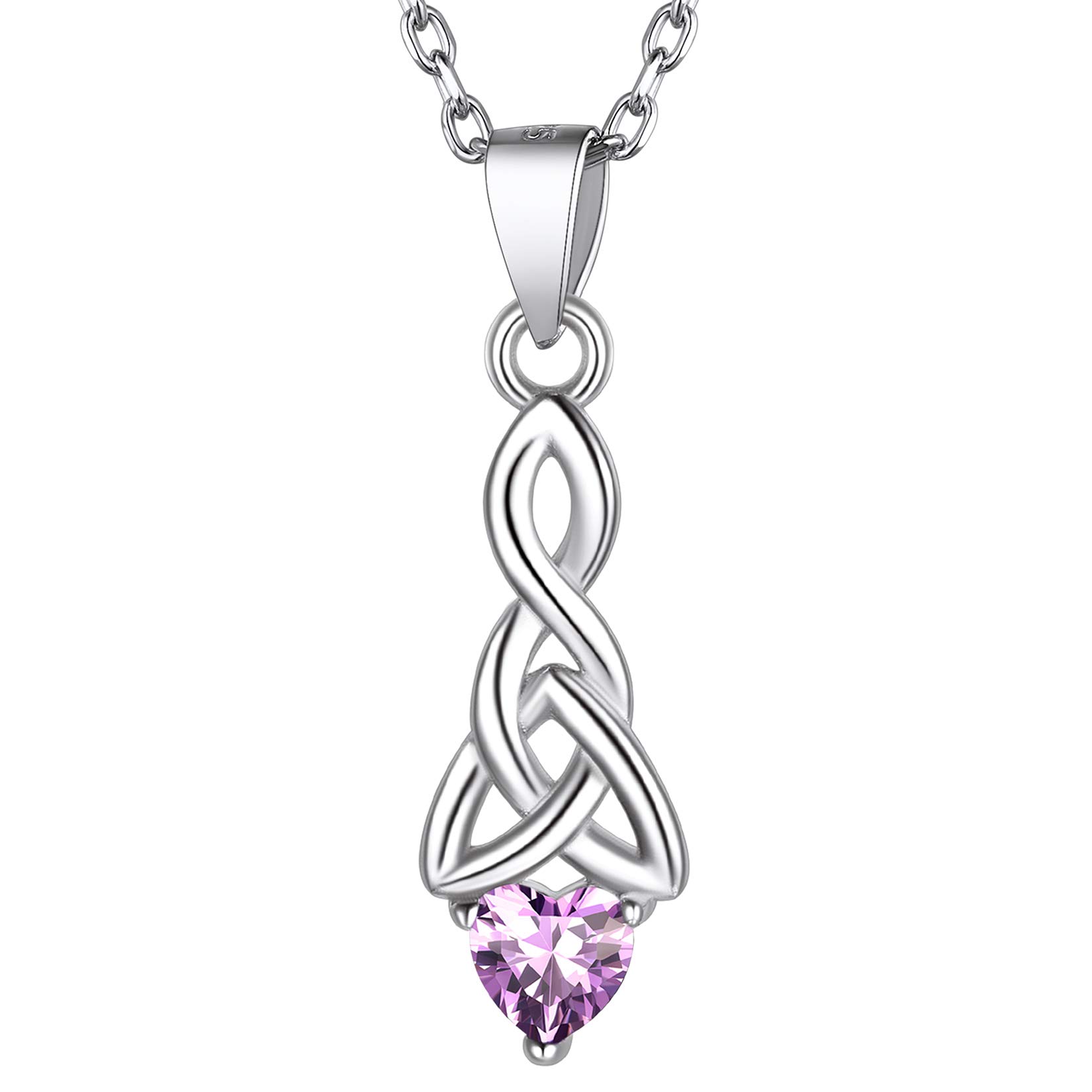 Suplight Sterling Silver Celtic Heart Knot Necklace, Alexandrite June Birthstone Necklace, Womens Celtic Jewelry, 925 Good Luck Irish Necklace for Girls Women