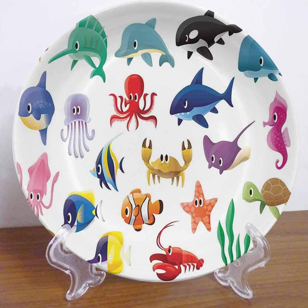 6" Whale Ceramic Dinner Plate Variety of Marine Organisms
