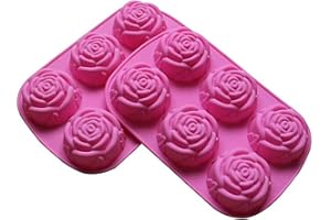 GOZMOZ Chocolate Candy Tray Soap Candle Mold Silicone, Caramel Apple, Jelly, Cake, Baking, Tiramisu, Tart Pudding, Chocolate Bomb Set of TWO (Rose)