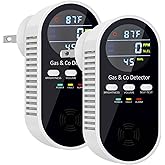 2 Packs Combination Gas & Carbon Monoxide Detectors Plug in, 5-in-1 Natural Gas Detector & Carbon Monoxide Alarm with Tempera