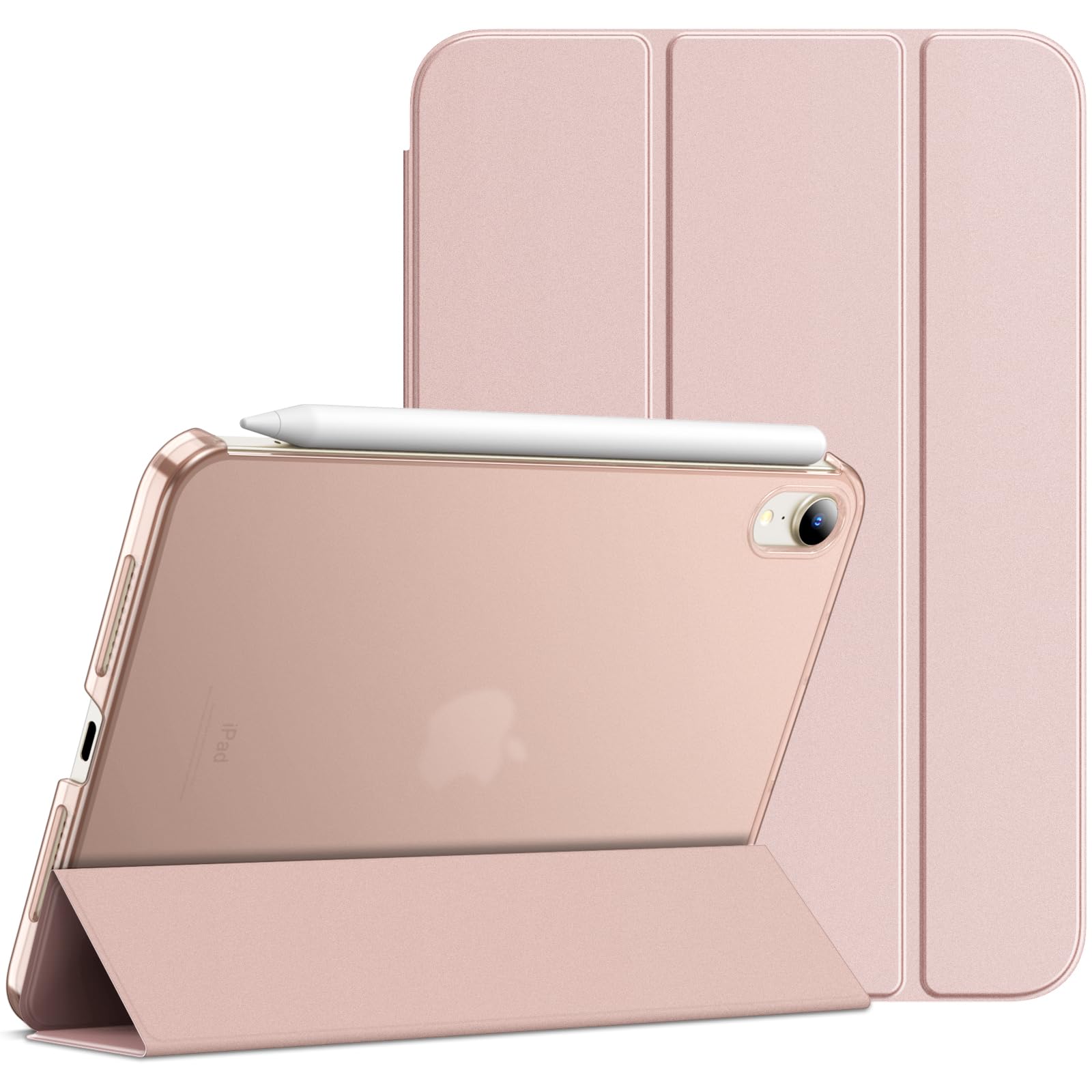 JETech Case for iPad mini (A17 Pro, 2024 Model, 7th Generation) / mini 6 (2021 Model, 6th Generation), Slim Stand Hard Back Shell Smart Cover with Auto Wake/Sleep (Rose Gold)