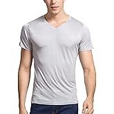 Grenasasilk Mens Silk T-Shirts Short Sleeve Mulberry-Silk Tee Tops Breathable & Moisture V-Neck Undershirt