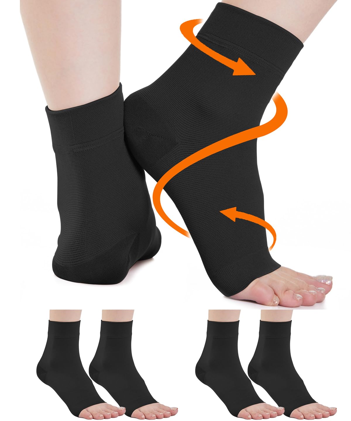 2 Pairs Plantar Fasciitis Compression Socks for Women & Men 20-30 mmHg, Ankle Support for Ligament Damage, Functional Socks for Neuropathy (2x Black, S)