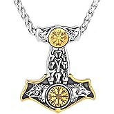 LOBON Viking Thor Hammer Necklace Nordic Vegvisir Valknut Symbol Pendant Stainless Steel Norwegian Amulet Jewelry Gift for Men Women