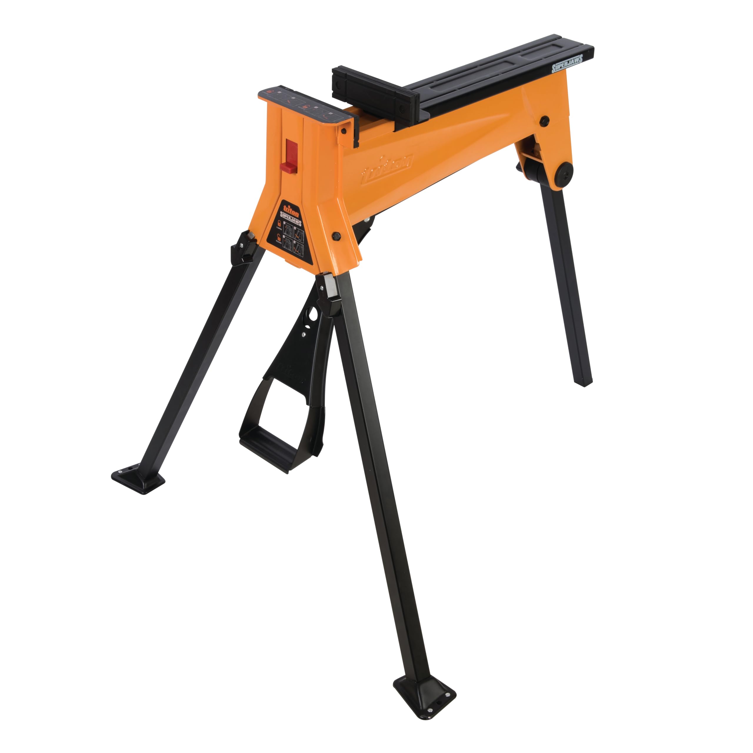 Triton SuperJaws SJA100E El Jawhorse de sujeción portátil original - Banco de trabajo plegable de alta resistencia de 2200 lb con pedal, mesa de trabajo de caballo con mandíbula de trípode para carpintería, reparaciones y construcción