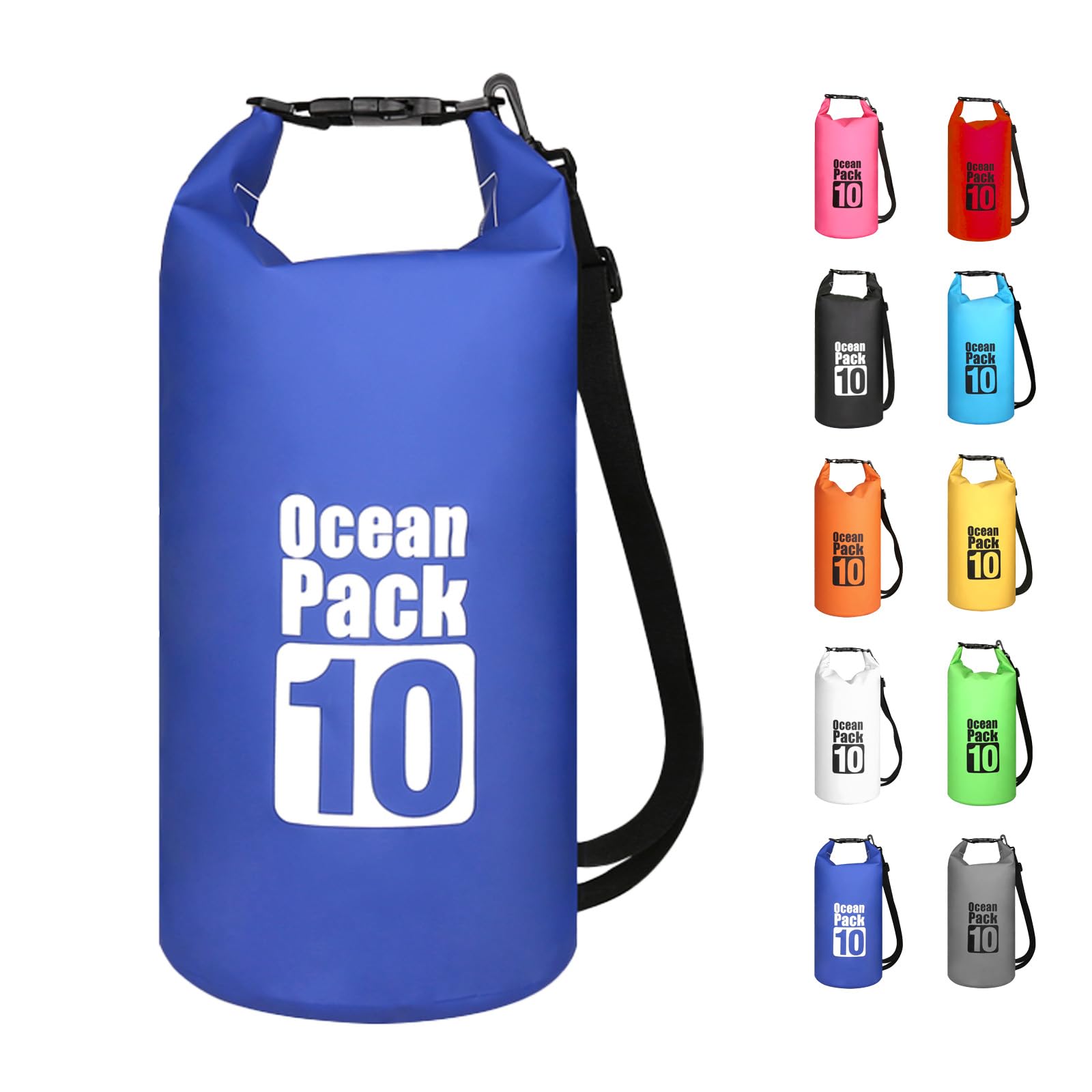 MORAINJAY 10L Blue Dry Bag,Waterproof Bag with Single Adjustable Shoulder Strap,Middle Capacity Dry Sack 2L 5L 10L 15L 20L 30L for Outdoor Camping,Rafting,Swimming,Boating,Surfing