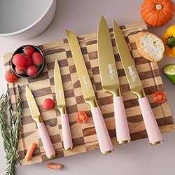 HENLUTUO Pink Titanium-Plated Knife Set 7-Piece