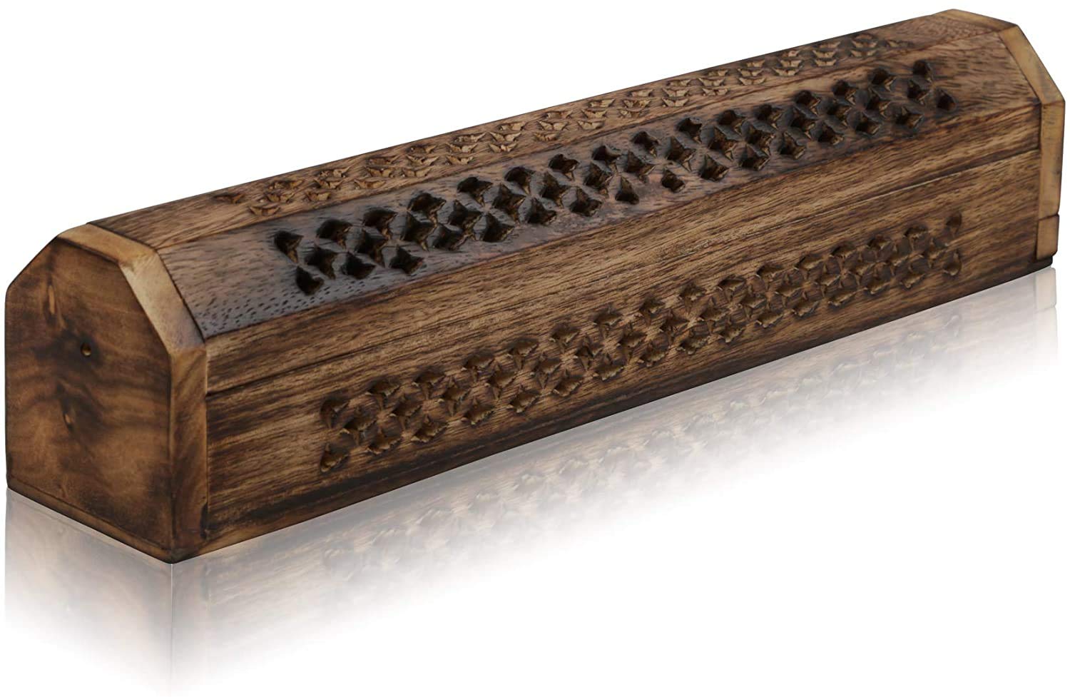 Wooden Incense Stick & Cone Burner Holder Coffin With Storage Compartment Organic Eco Friendly Ash Catcher Agarbatti Holder Rustic Style For Meditation Aromatherapy Home Fragrance Products (Antique)