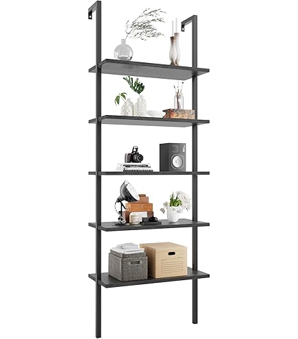 Happimess Madera 40.55" Classic Industrial 3-shelf Wood Wall-mounted Open Ladder Bookcase With