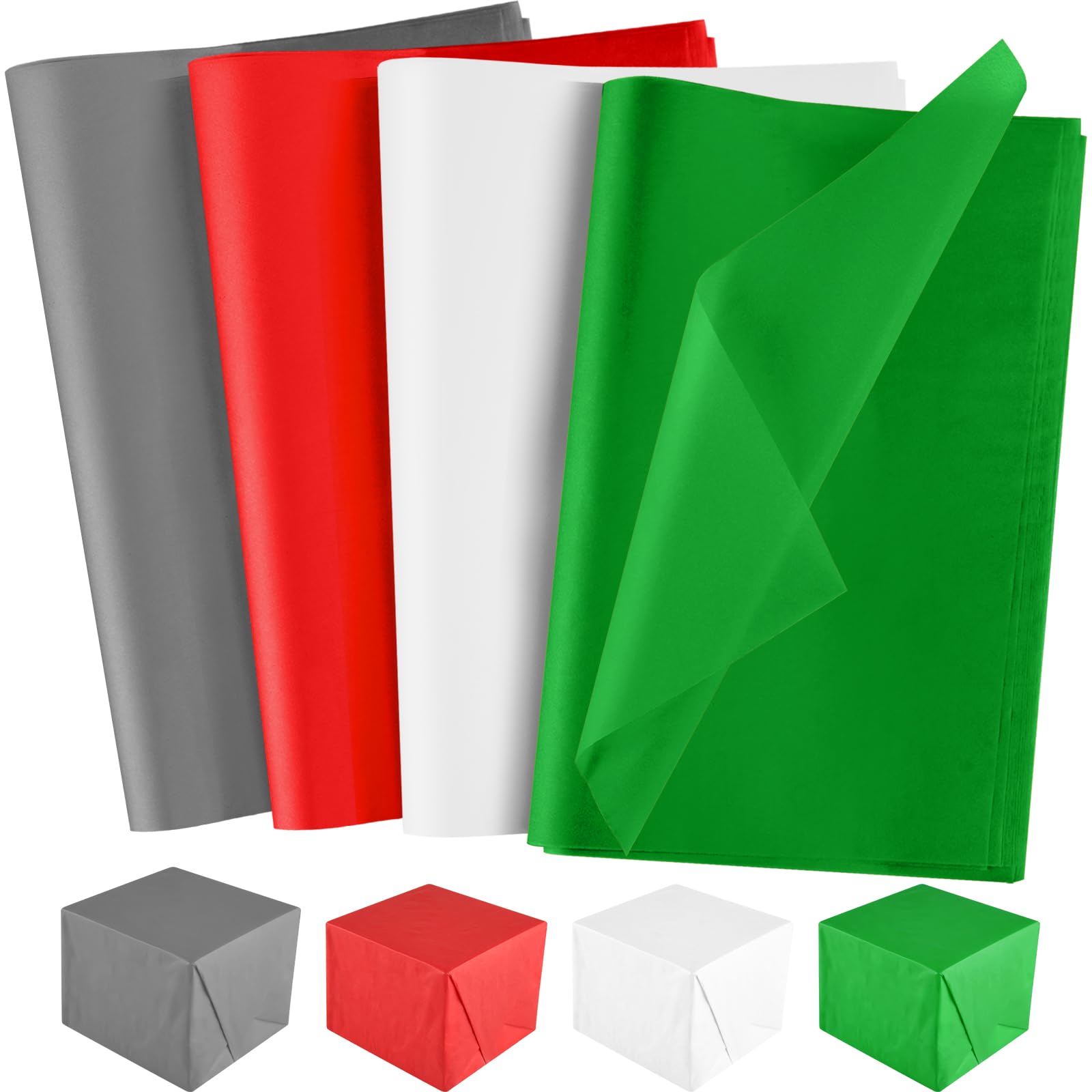 NEBURORA 72 Sheets Christmas Tissue Paper Assortment 50 x 35 cm Red, Green, White, Gray Gift Wrapping Tissue Paper for Crafts, Bags and Party Decorations
