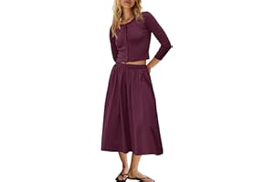 Panadila Womens 2 Piece Lounge Sets Matching Vacation Outfits Ribbed Button Down Cardigan and Elastic Waist Skirt Sets