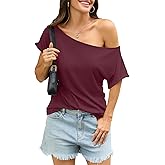 EasyGala Womens Off Shoulder Tops Sexy Short Sleeve Shirts Rolled Sleeve Loose T Shirts Summer Going Out Clothes 2026