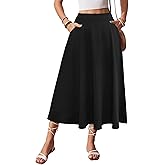 POPZONE Women's Elastic High Waist Midi Skirts 2025 Floral Print Casual Flowy Pleated Summer A-line Skirt