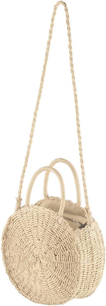 WUIOS Rattan Handwoven Crossbody Purses and Handbags Tote with Rattan Strap Round handBag for Women Gift (Beige)