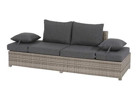 lifestyle4living Gartenbank 2 Sitzer aus Polyrattan Geflecht grau inkl. Kissen. Die klappbare Bank ist wetterfest, ideal für 