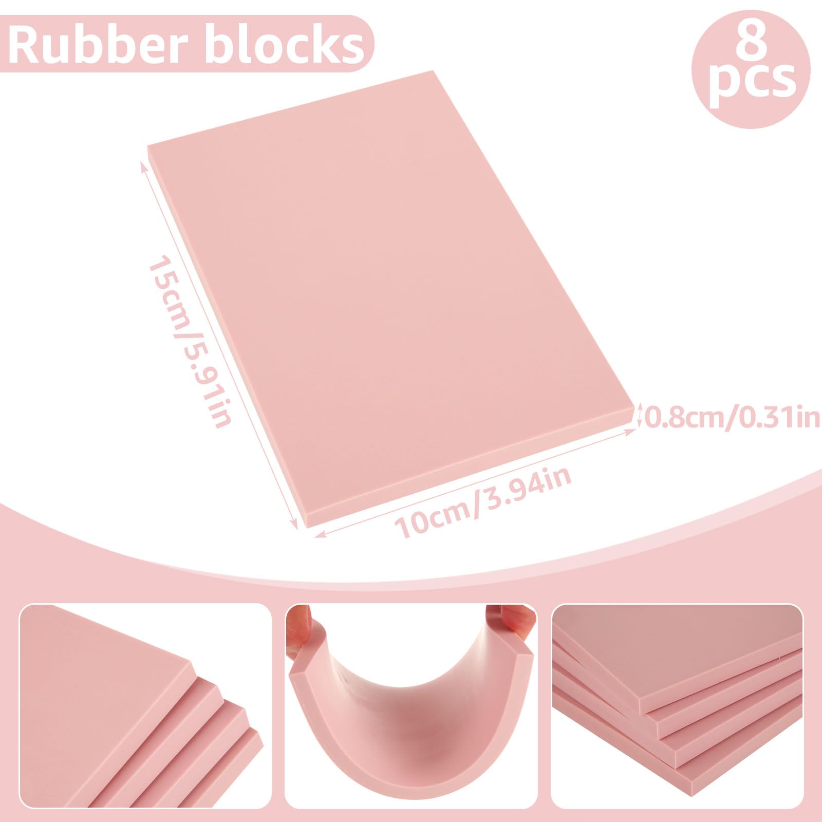 10 Pack Rubber Stamp Making Kit - Block Printing Kit，Linoleum Carving Tools with 8 Type Blades, 8 Pcs Pink Rubber Carving Block and Rubber Brayer Roller