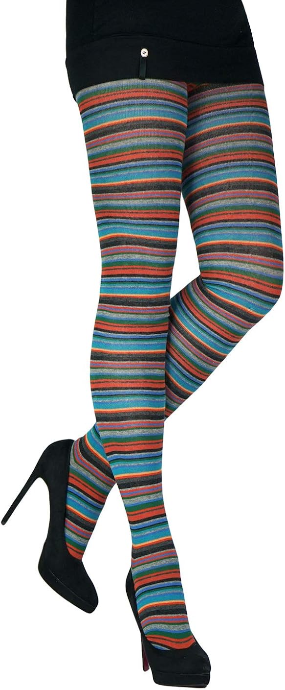 CRÖNERT Knitted Tights Striped Tights 72231 Turquoise Orange 8/10