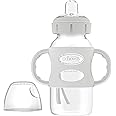 Dr. Brown's Milestones Wide-Neck Sippy Spout Bottle with 100% Silicone Handles, Easy-Grip Handles with Soft Sippy Spout, 9oz/270mL, Gray, 1-Pack, 6m+