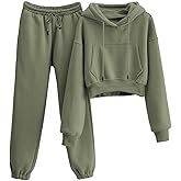 RIATOUR Womens Fleece 2 Piece Outfits Sweatsuit Crop Hoodie Pullover Sweatshirt Joggers Sweatpants Set