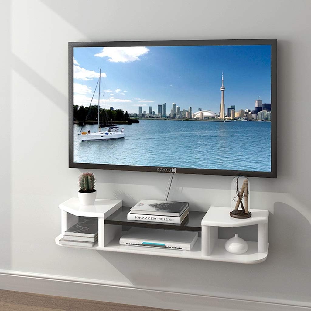 XXHDEE Wall TV Cabinet Wall Background Storage Shelf Open Shelf Drawer Floating Shelf With DVD Satellite TV Box Cable Box Wall shelf (Color : White+black, Size : 100cm)