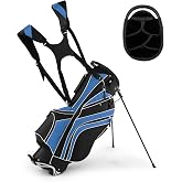 GYMAX Golf Stand Bag, 6 Way Divider Golf Club Bag with 8 Pockets, Rain Hood, Umbrella Holder &amp; Glove Sticker, Portable Lightweight Golf Bag for Men Women