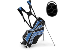 GYMAX Golf Stand Bag, 6 Way Divider Golf Club Bag with 8 Pockets, Rain Hood, Umbrella Holder & Glove Sticker, Portable Lightweight Golf Bag for Men Women