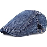 Quanhaigou Unisex Denim Newsboy Hats Flat Ivy Gatsby Cabbie Driving Berets Hat Cotton Dad Cap for Men Women
