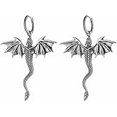 HZMAN Dragon Dangle Drop Earrings for Men Stainless Steel Gothic Punk Dragon Earring Hinged Huggie Hoop Earring Jewelry Gift