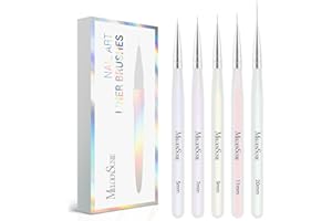 MelodySusie 5Pcs Nail Art Liner Brushes Professional Gel Polish Painting Art Design Pen Set for Thin Long Lines, Tiny Details, Fine Drawing, Delicate Coloring Sizes 5/7/9/11/20mm