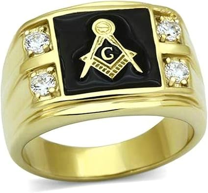 Aienid Herren Ringe Edelstahlring Vergoldet Freimaurer Ringe 4 Strass Zirkonia Ringe Manner Ring Amazon De Schmuck