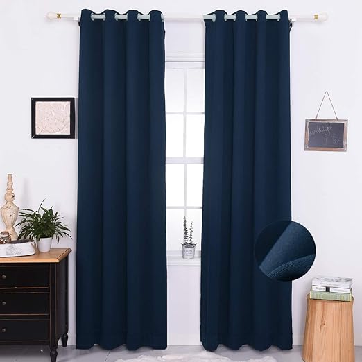 Amazon Com Nauxcen Blackout Curtains 63 Length Navy Blackout