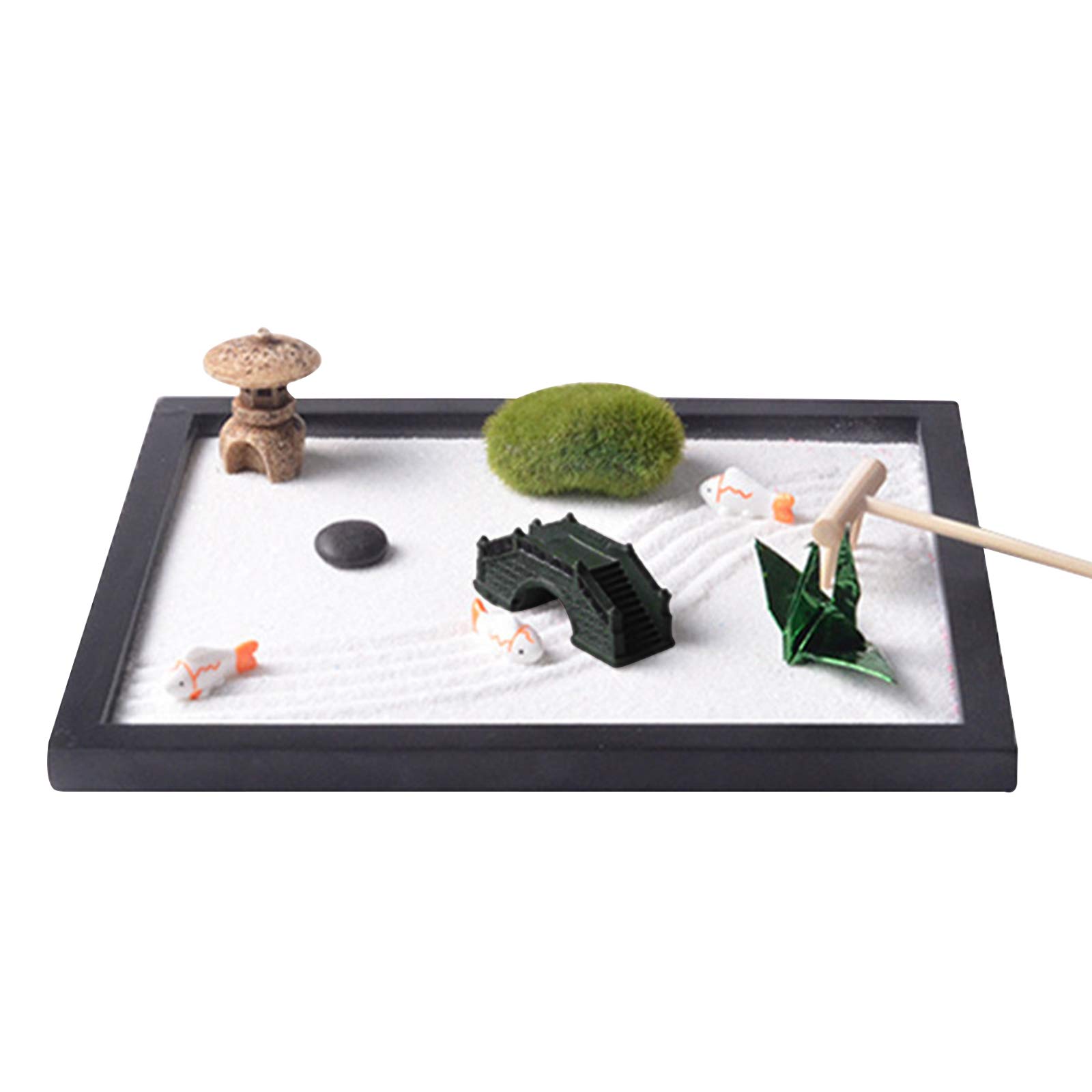 Zen Garden Set Mini Zen Sand Garden Sitting Buddha Statue Holders Sand Buddha Tray Home Office Decorative with White Sand Rake Stones for Relaxation Meditation