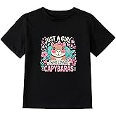 Fafaget Girls' Cotton Capybara Print T-Shirt Funny Cute Animal Graphic Tee