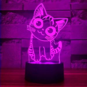 Cherish tea Cat Lamp 3D Illusion Night Lights for Kids - with Smart Touch & USB Cable 7 Colors Cute Kitty NightLights - Cat Lover Gifts for Women Teen Girls Baby Age 2 3 4 5 6 Year Old (Black Base)