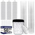 LAUCO Disposable Paint Spray Gun Cups Liners and Lid System 50 Cup Liners, 50 Lids, 1 Hard Cup w/Retainer Ring and 20 Plugs - Compatible w/Original 1.0 System (not 2.0) (400ml | 13.5oz |190 Micron)