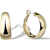 Aliyoham 18k Gold Plated 29mm Hypoallergenic Smooth Chunky Hoop Earrings for Women