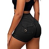 Avanova Women Booty Shorts with Pockets Scrunch Butt Lifting Yoga Workout Gym Biker Cargo Shorts