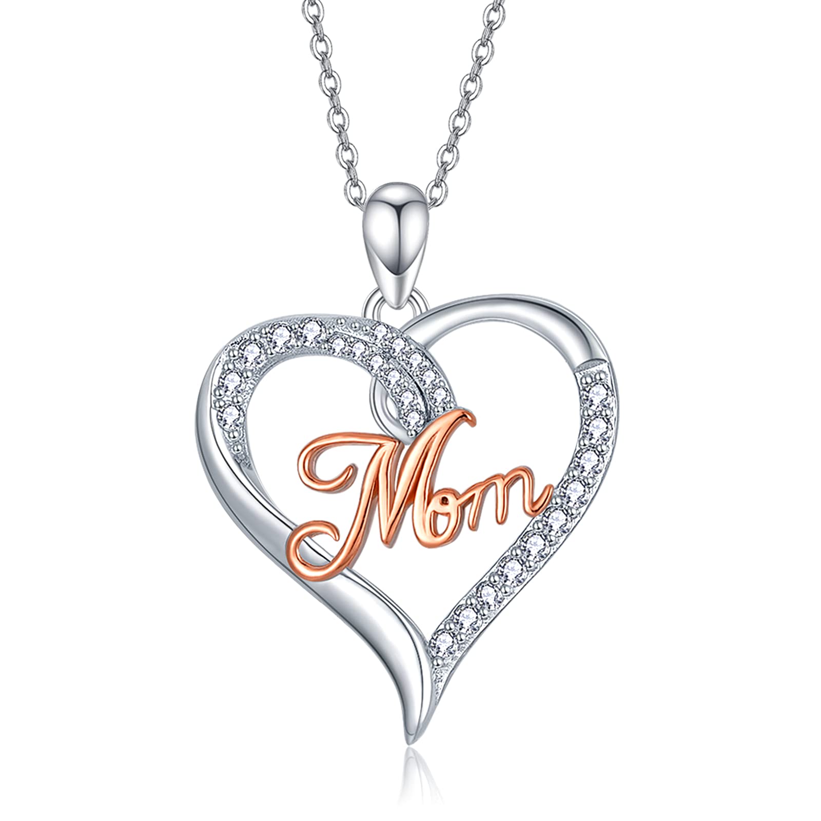 praymos Mom Necklace from Daughter Son 925 Sterling Silver Mum Necklace for Mother Love Heart Pendant Jewelry for Mother Birthday,Gift Box Included