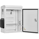 VEVOR Outdoor Electrical Box, Cold-Rolled Steel, Electrical Junction Box with Thermostat and Fan, Rain Hood, Ventilated Design, IP65 Waterproof Hinged Enclosure, Wall/Pole Mounted, 20 x 16 x 8 in