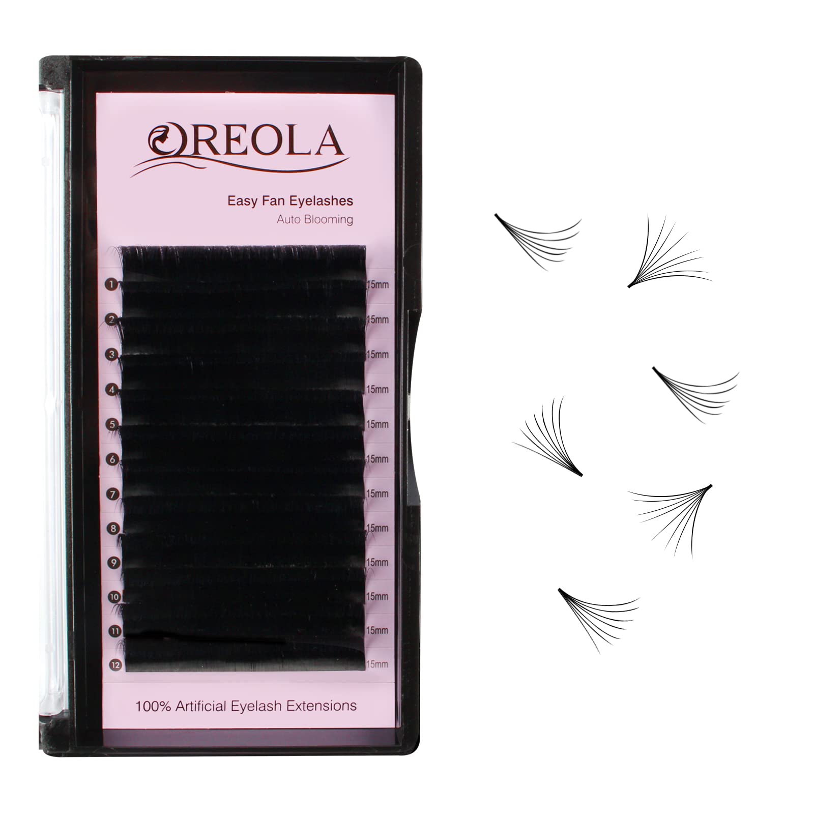 Oreola Auto Blooming Volume Eyelash Extensions Matte Black Easy Fan Lashes Russian Self Fanning Eye Lashes D Curl 0.07 15mm for DIY — image 1