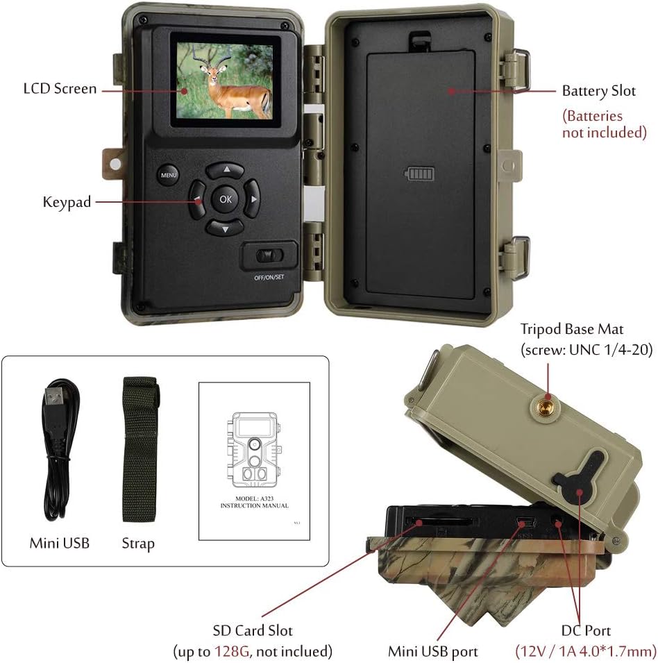 Folgtek 4pcs Wildlife Cameras Trail Cam with Audio 20MP Photo 1080P H.264 Video, 100ft Night Vision IP66 Waterproof 120° Wide Angle: Home Improvement