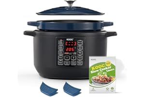 KOOC 10-in-1 Slow Cooker 6 qt Blue, Electric Dutch Oven, Croc Pot 6 Quart, Slow Cook, Sear/Sauté, Nonstick, Enameled Cast Iron with Self-Basting Lid, 1500W