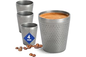 JDHAVMOS Stainless Steel Espresso Cup-4pcs Set,Double Wall Insulated Metal Demitasse Cups, 6 oz (175ml),Mini Coffee Cup for Beverages, Diamond Pattern Anti-Slip and Scalding.