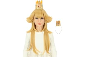 karlery Kids Girls Long Golden Princess Costume Wig with Crown Halloween Cosplay Party Wig